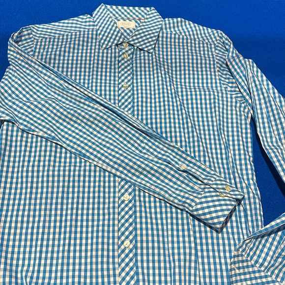 ETON Light Blue Gingham Dress Shirt - Mens 17 / 43 - Picture 1 of 6